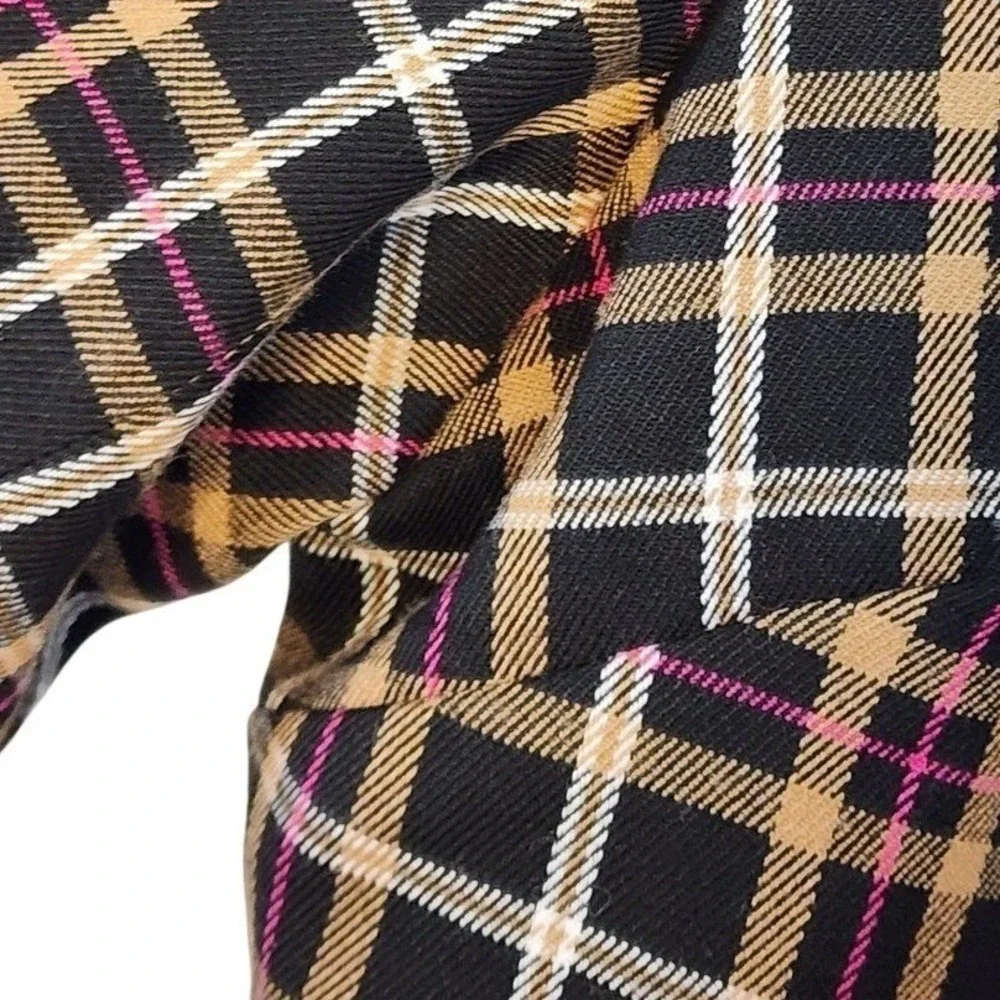 CeCe Plaid Blazer Jacket Black Tan Pink Rhinestone Button Front Women's Large‎ - Picture 3 of 12